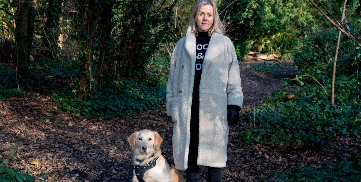 Jojo Moyes Author and Screenwriter Photographed with Her Dogs on Hampstead Heath London Uk   24 Jan 2023