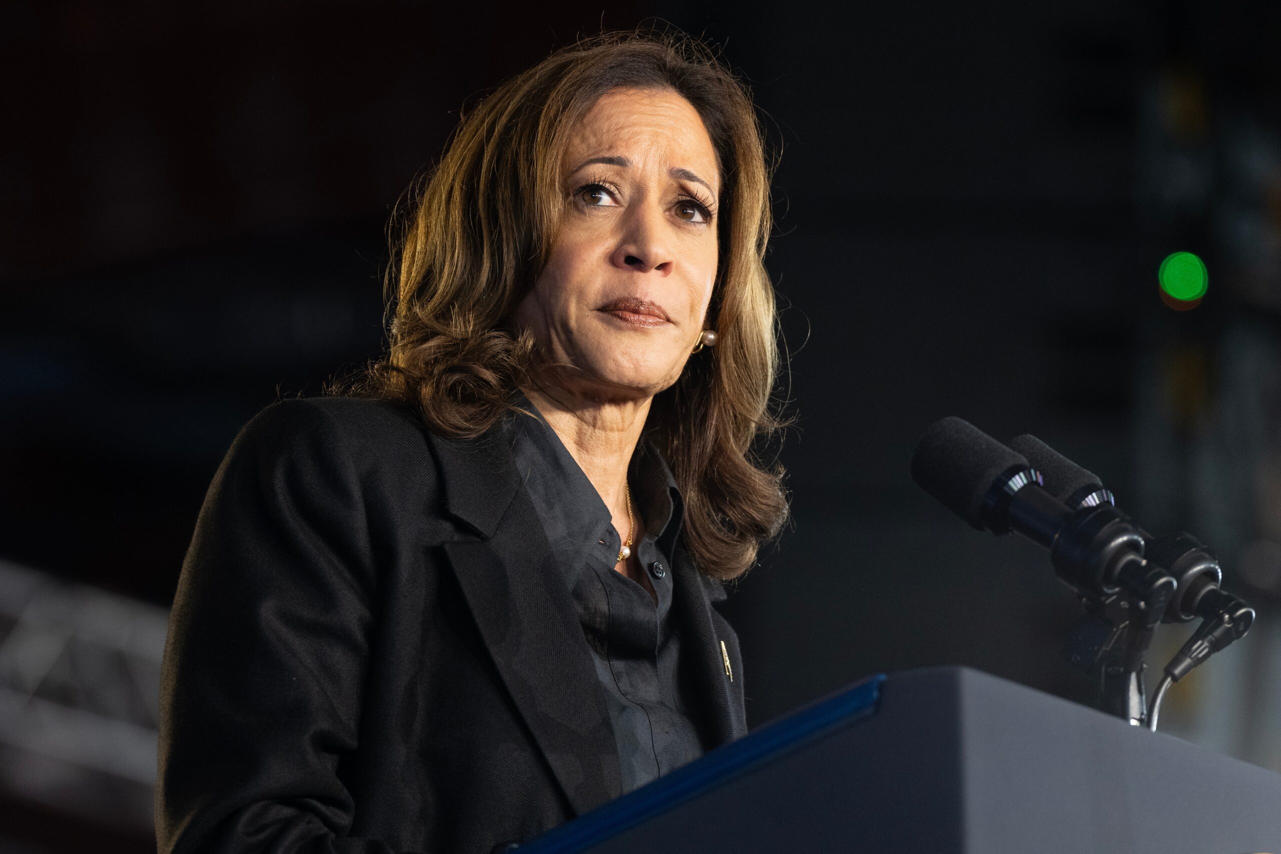 Vicepresidentkamalaharrisspeaksonthestageasshe