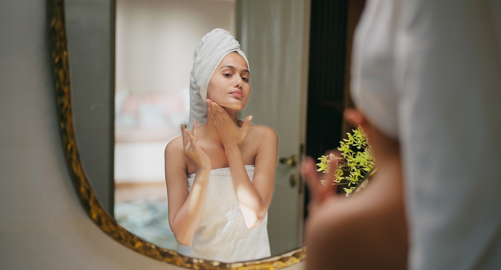 Skincare Beautiful Woman Wrapped Towel On